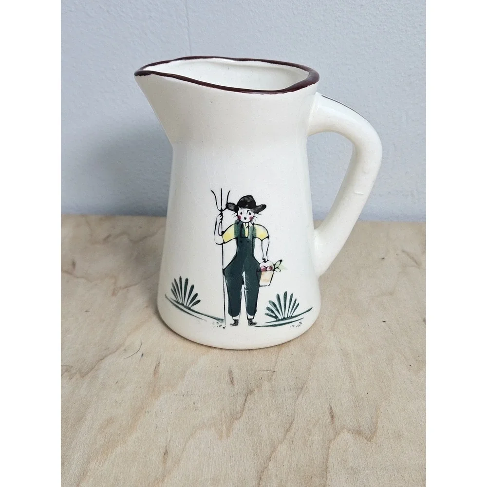 Vintage Penn Dutch Farmer Creamer Pitcher 1950s Hand Painted Pottery 4